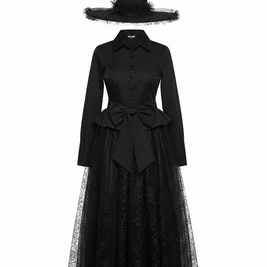Women's Black Spiderweb Lace Witch Dress and Hat Halloween Costume