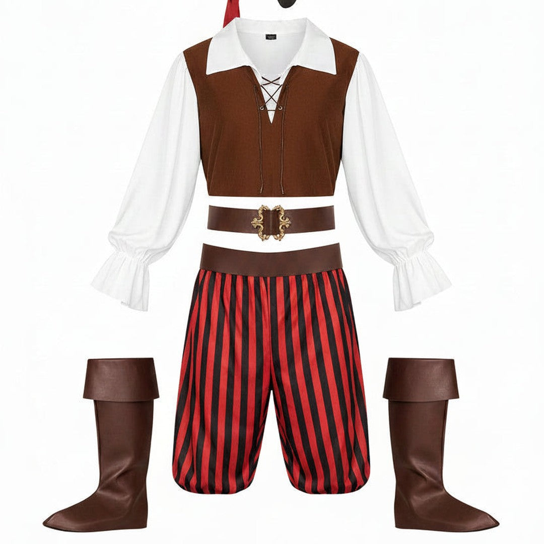 Men's Pirate Costume with Hat Eye Patch and Accessories Halloween Costume