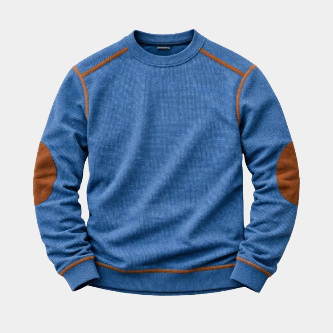 Contrast-Stitch Crew Neck Sweater with Elbow Patches