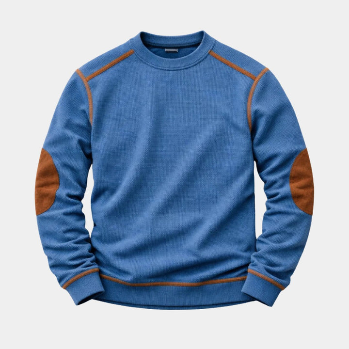 Contrast-Stitch Crew Neck Sweater with Elbow Patches