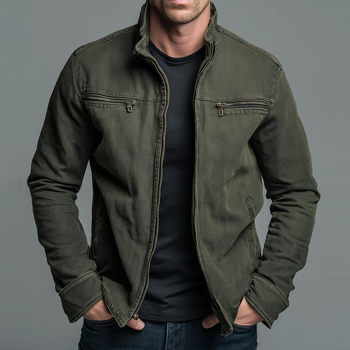 Derek - Men's Green Bomber Jacket with Stand Collar
