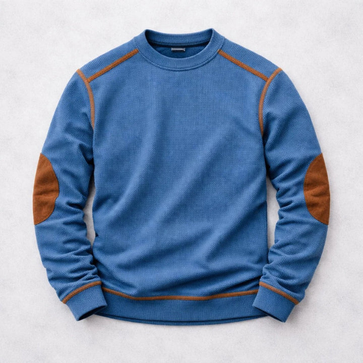 Contrast-Stitch Crew Neck Sweater with Elbow Patches
