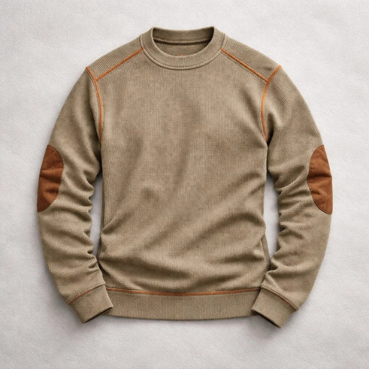 Contrast-Stitch Crew Neck Sweater with Elbow Patches