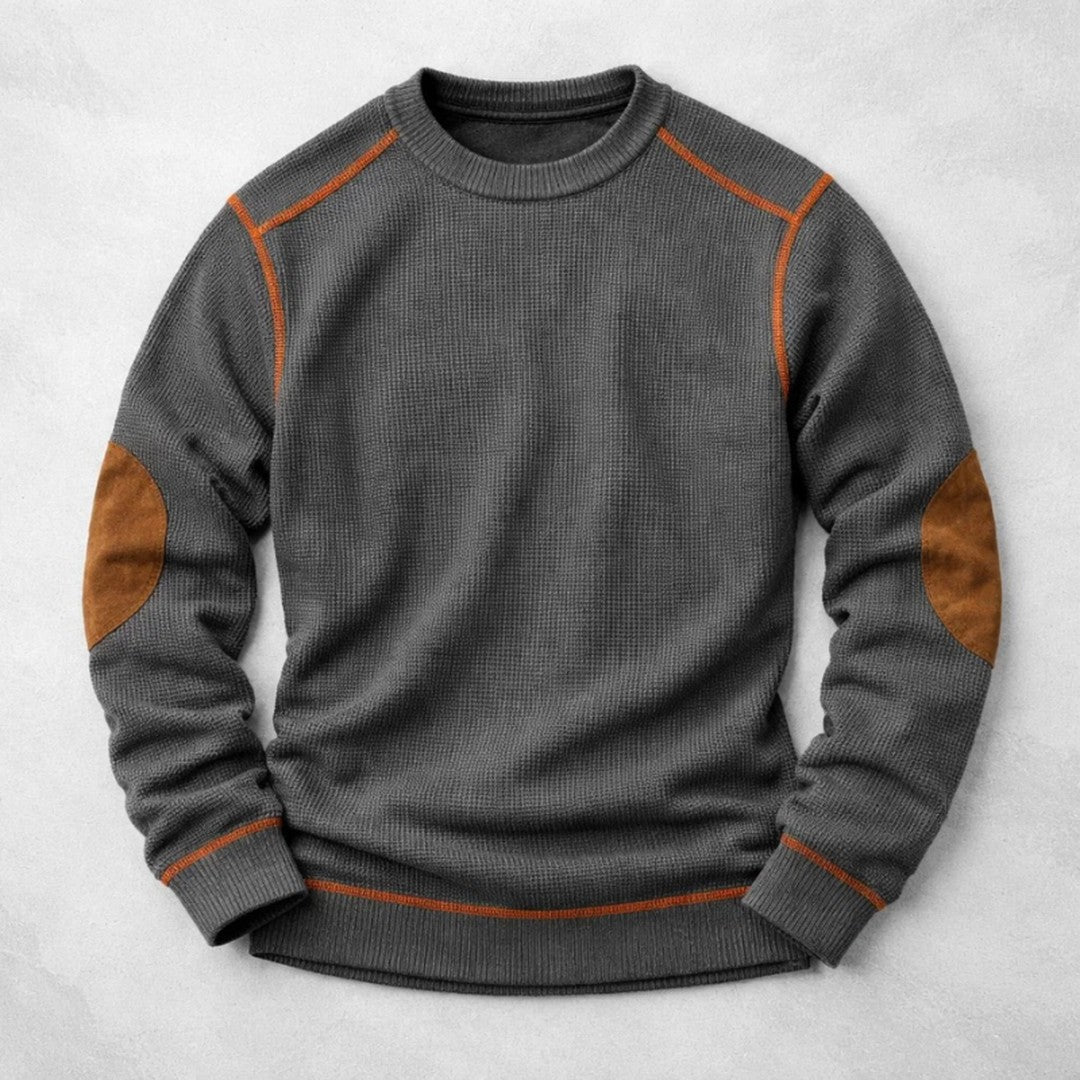 Contrast-Stitch Crew Neck Sweater with Elbow Patches