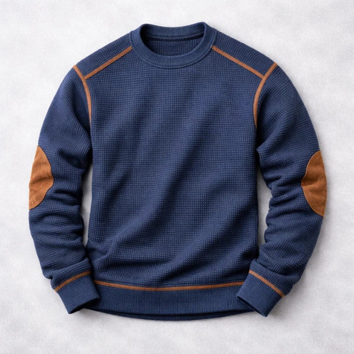 Contrast-Stitch Crew Neck Sweater with Elbow Patches