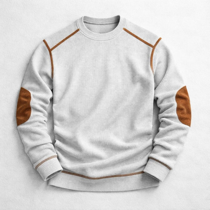 Contrast-Stitch Crew Neck Sweater with Elbow Patches
