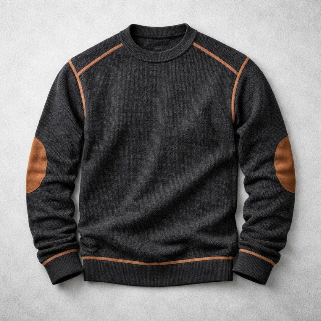 Contrast-Stitch Crew Neck Sweater with Elbow Patches
