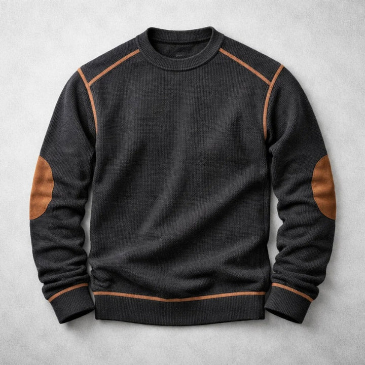 Contrast-Stitch Crew Neck Sweater with Elbow Patches