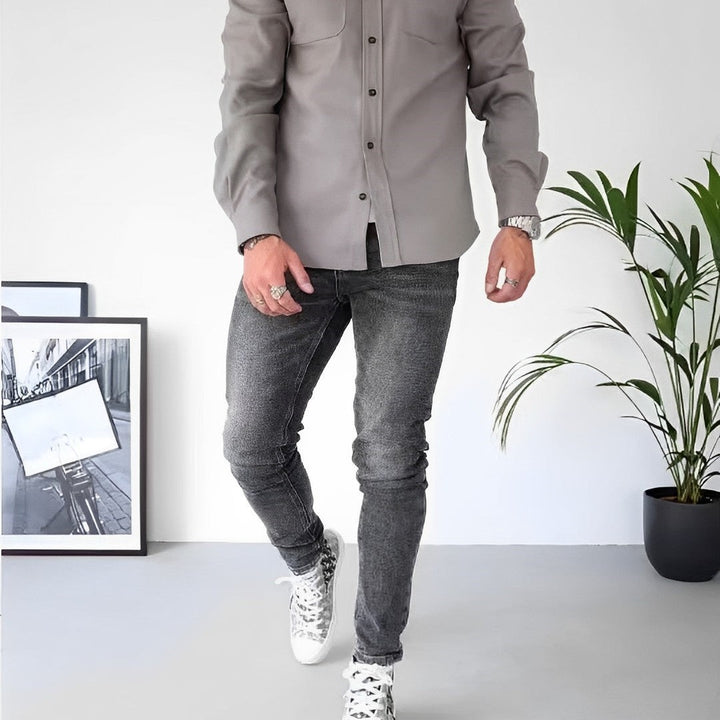 Relaxed Fit Cotton Shirt - Light Grey