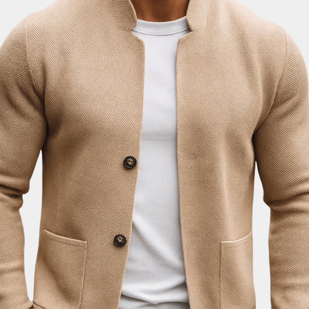 Mandarin Collar Two-Button Knit Cardigan