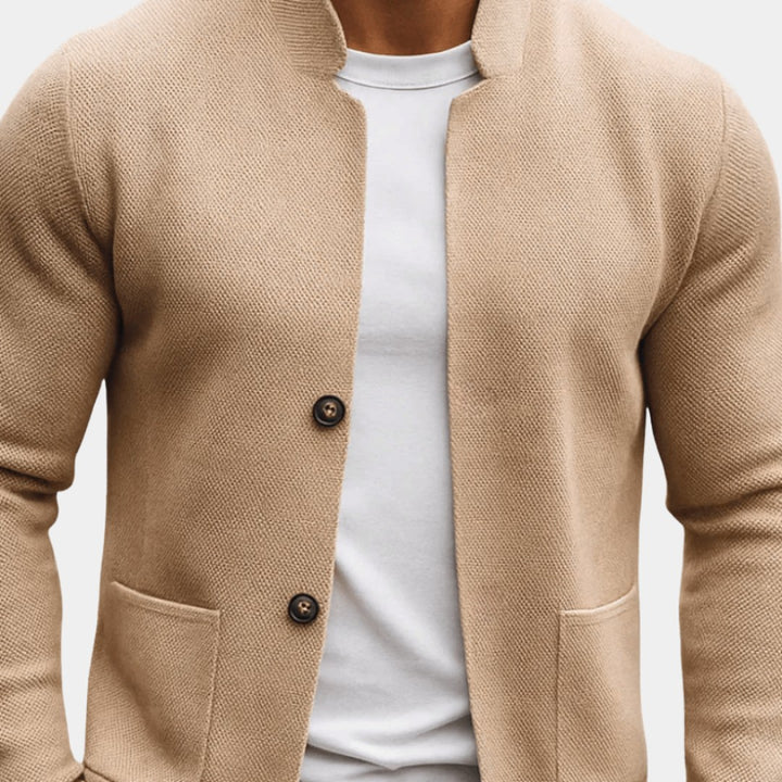 Mandarin Collar Two-Button Knit Cardigan