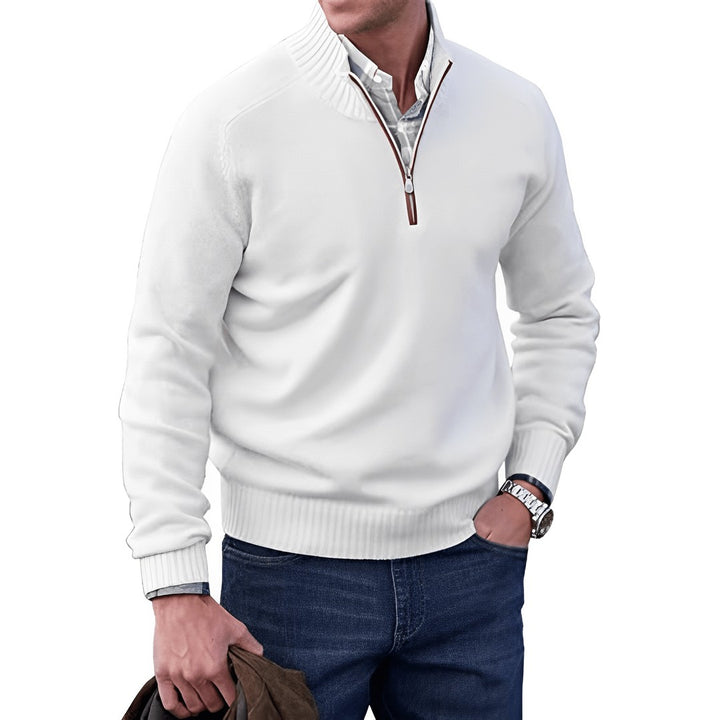 Textured Quarter-Zip Mockneck Sweater