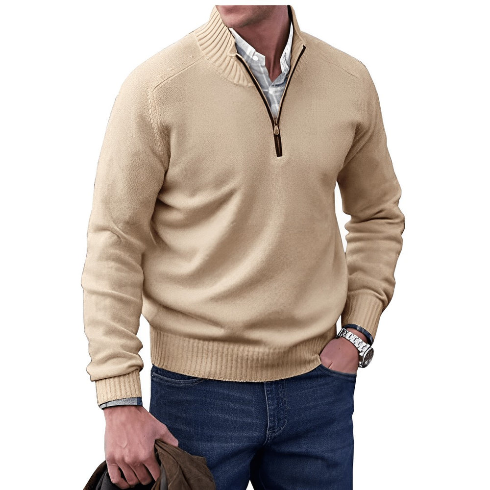 Textured Quarter-Zip Mockneck Sweater