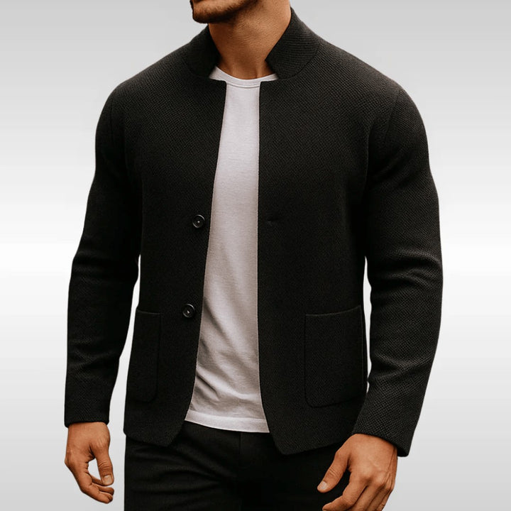 Mandarin Collar Two-Button Knit Cardigan