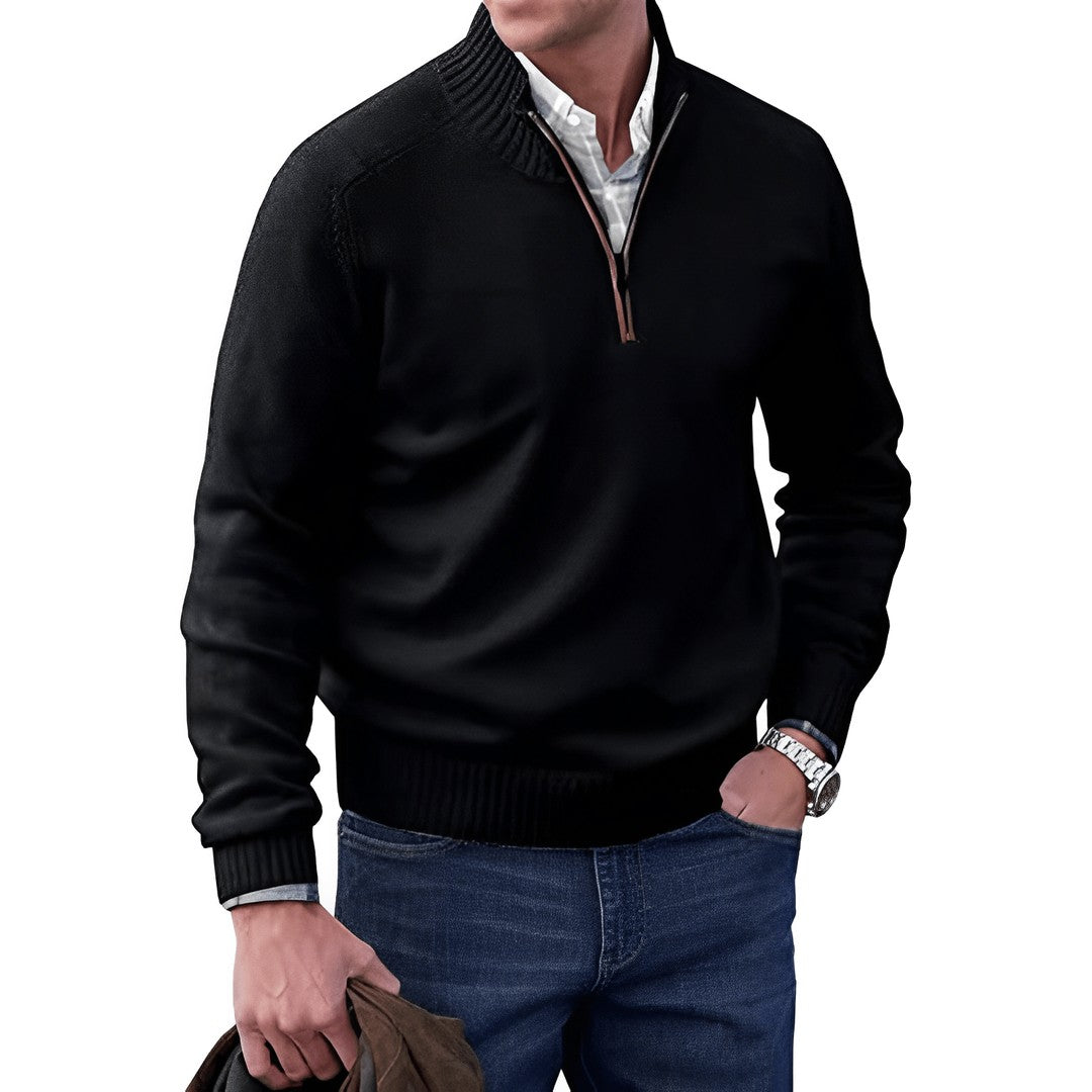Textured Quarter-Zip Mockneck Sweater