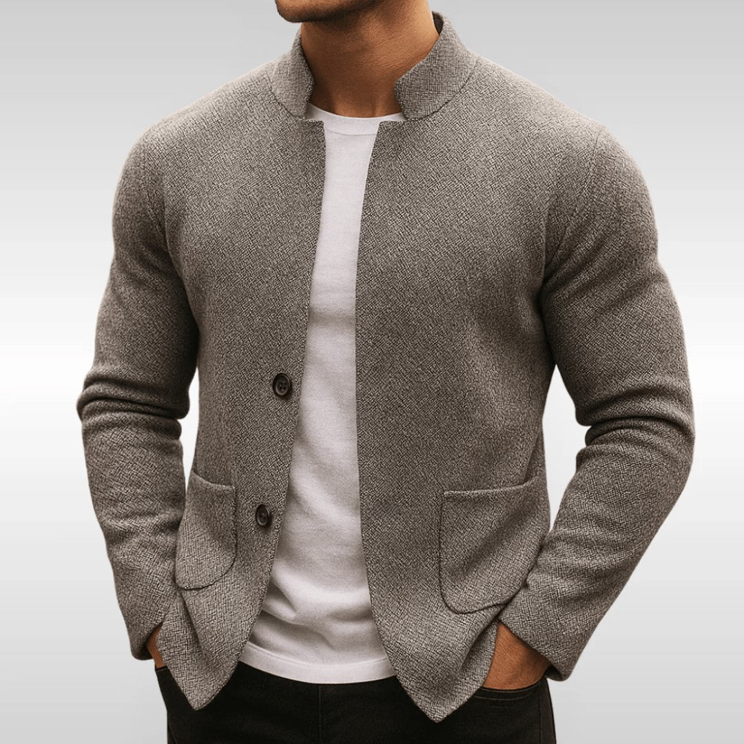 Mandarin Collar Two-Button Knit Cardigan