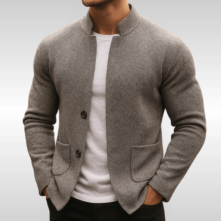 Mandarin Collar Two-Button Knit Cardigan