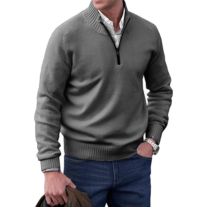 Textured Quarter-Zip Mockneck Sweater