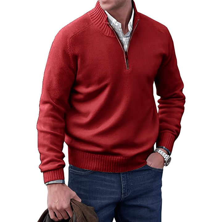 Textured Quarter-Zip Mockneck Sweater