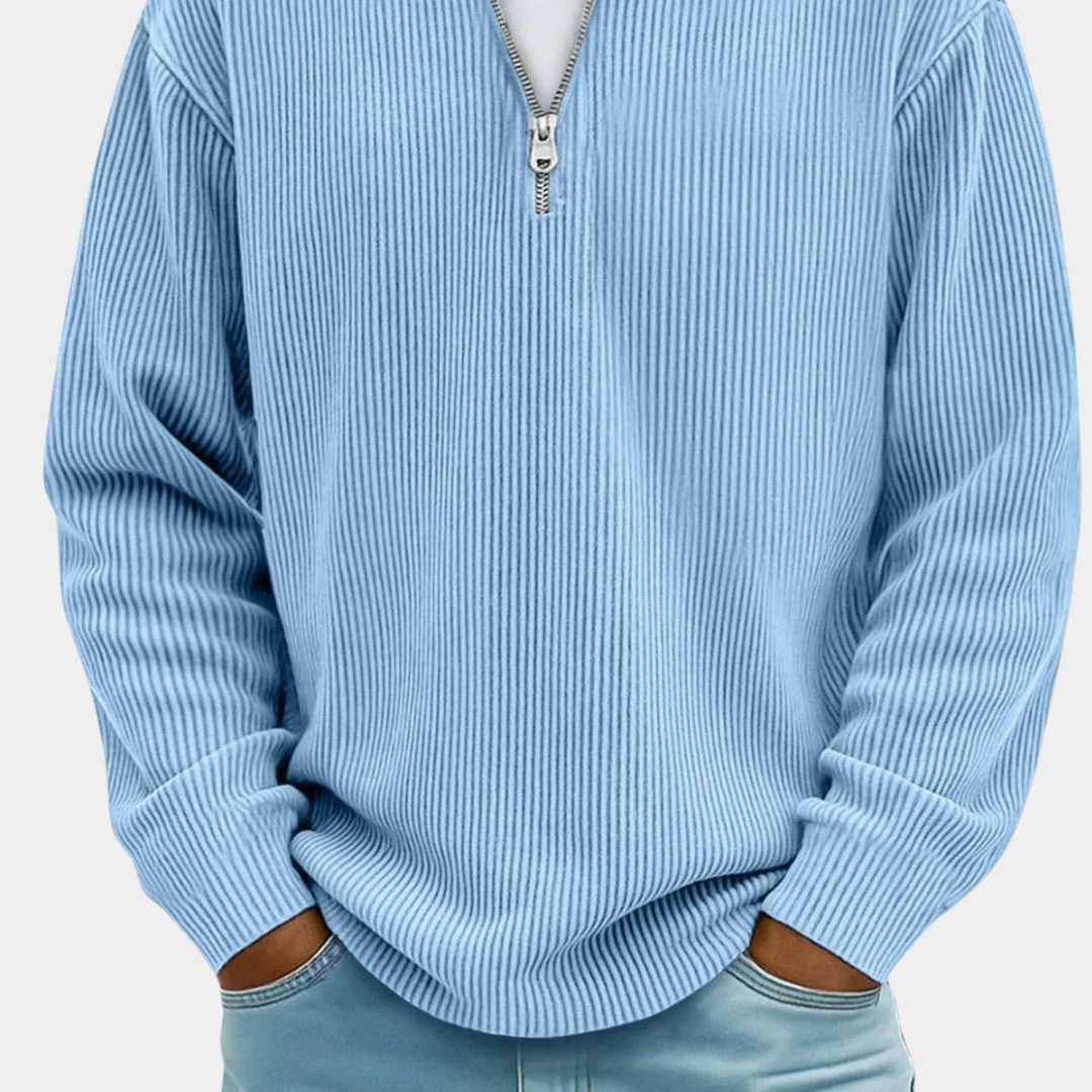 Vertical-Rib Half-Zip Knit Pullover