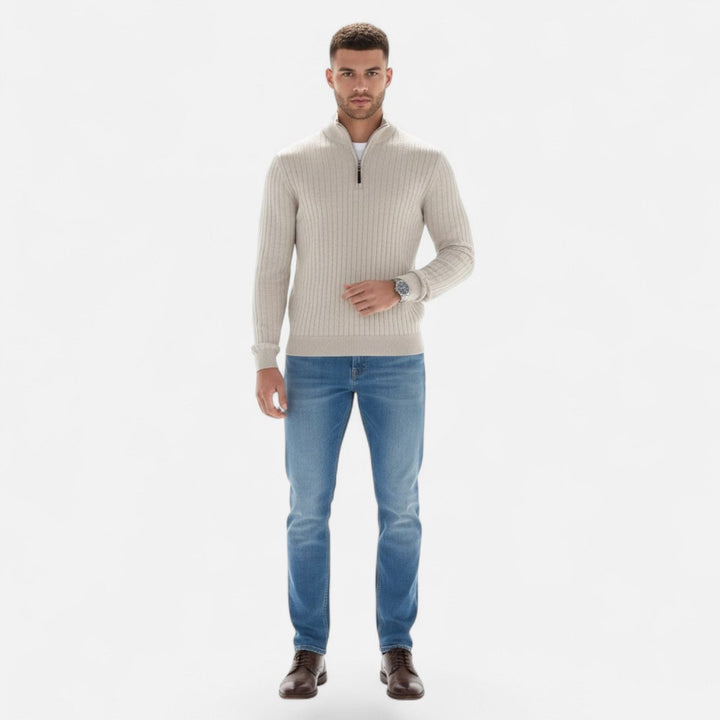 Valmonti | Men’s Heritage Vertical-Bar Half-Zip Knit Sweater