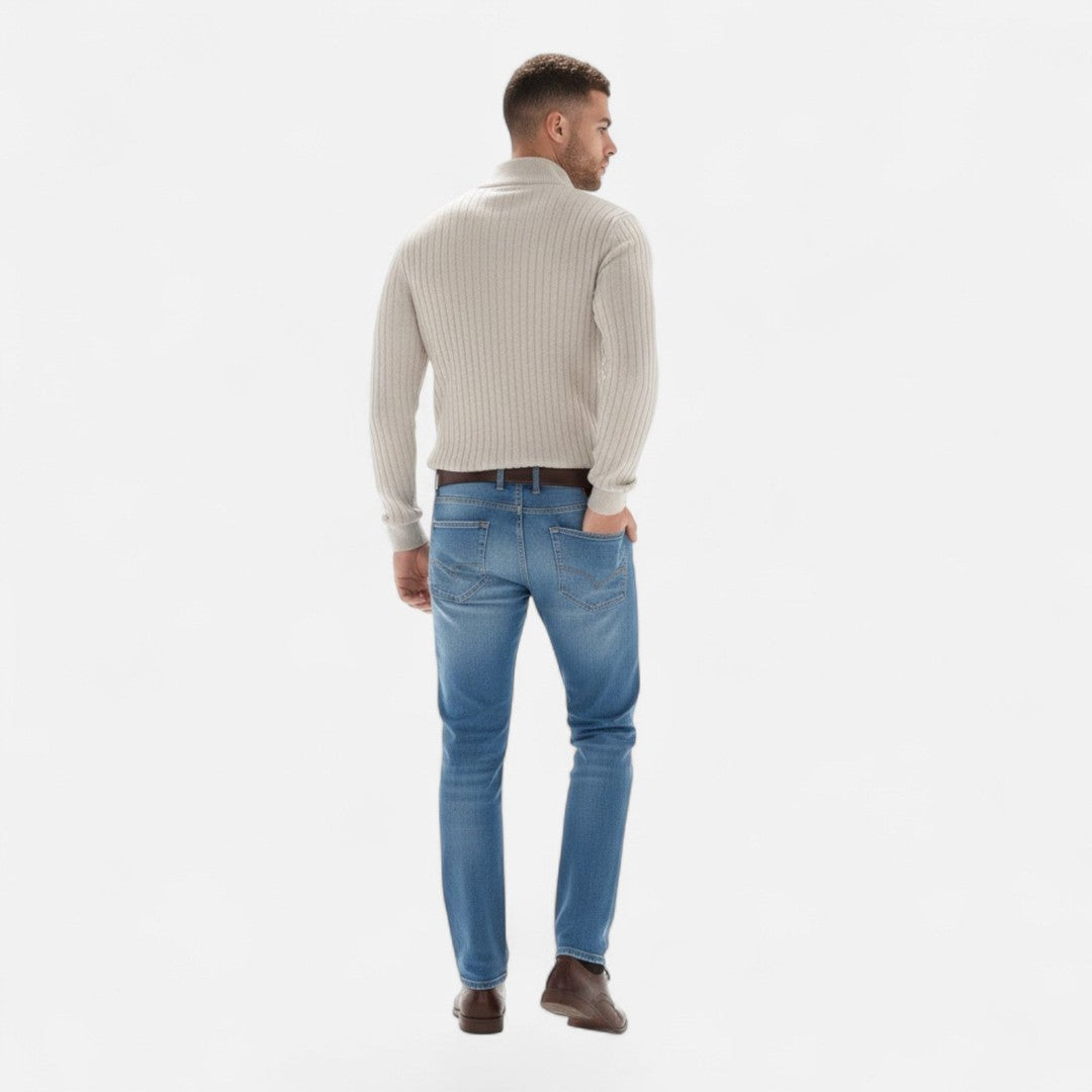 Valmonti | Men’s Heritage Vertical-Bar Half-Zip Knit Sweater