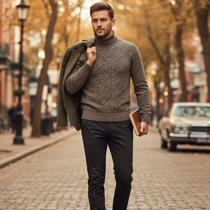 Marled Chunky Knit Turtleneck Sweater
