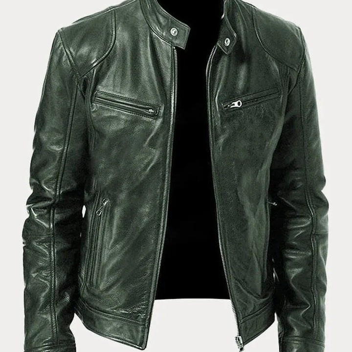 Leather-Look Biker Jacket - Army Green