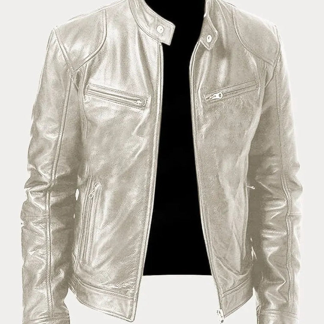 Leather-Look Biker Jacket - Silver