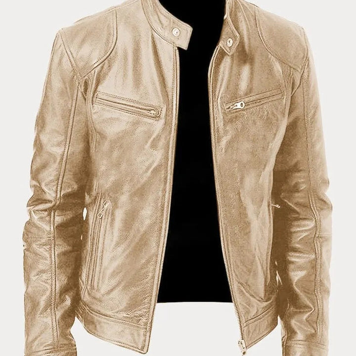 Leather-Look Biker Jacket - Gold