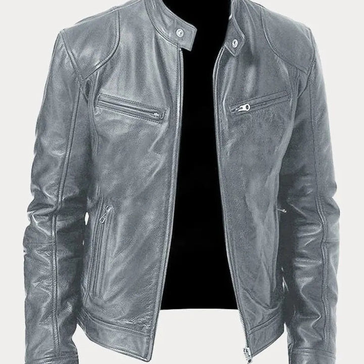 Leather-Look Biker Jacket - Grey