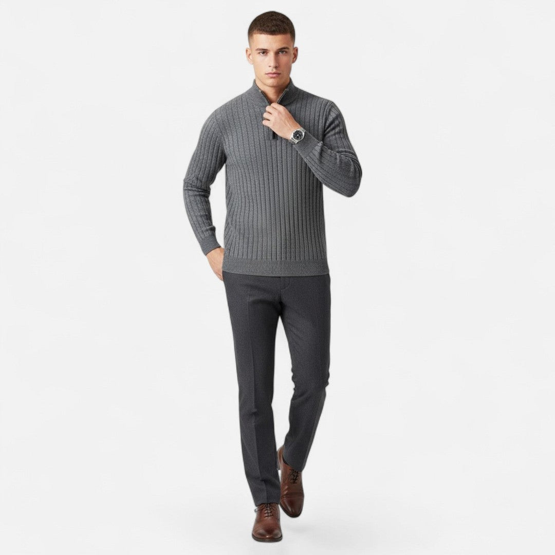 Valmonti | Men’s Heritage Vertical-Bar Half-Zip Knit Sweater