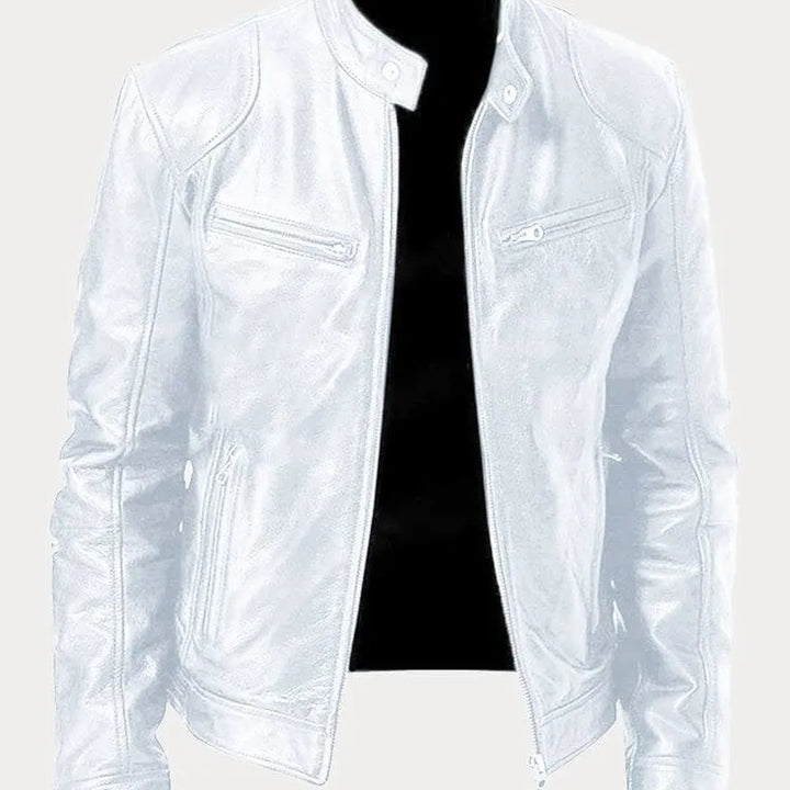Leather-Look Biker Jacket - White
