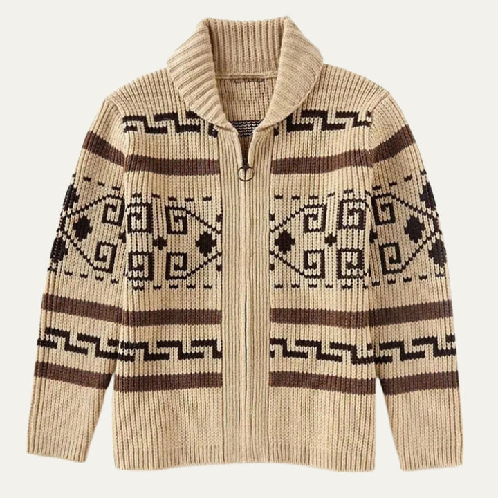 Jacquard Shawl Collar Zip Cardigan