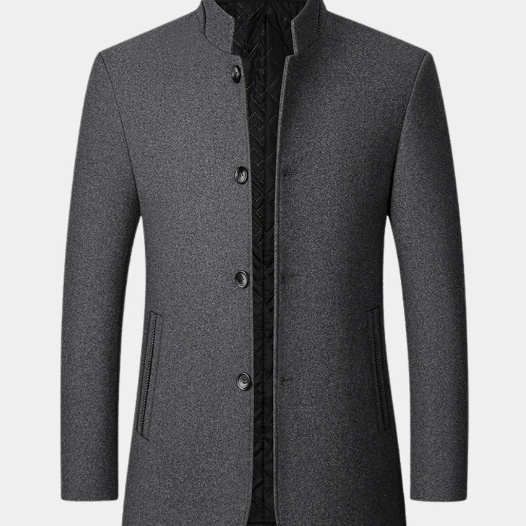 Stand Collar Wool-Look Jacket with Quilted Collar Insert