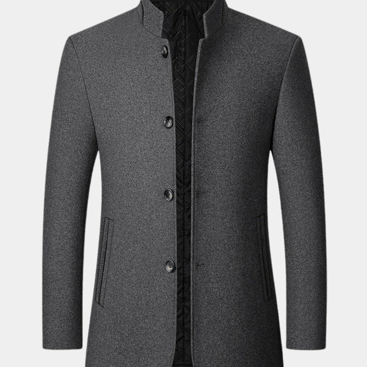 Stand Collar Wool-Look Jacket with Quilted Collar Insert