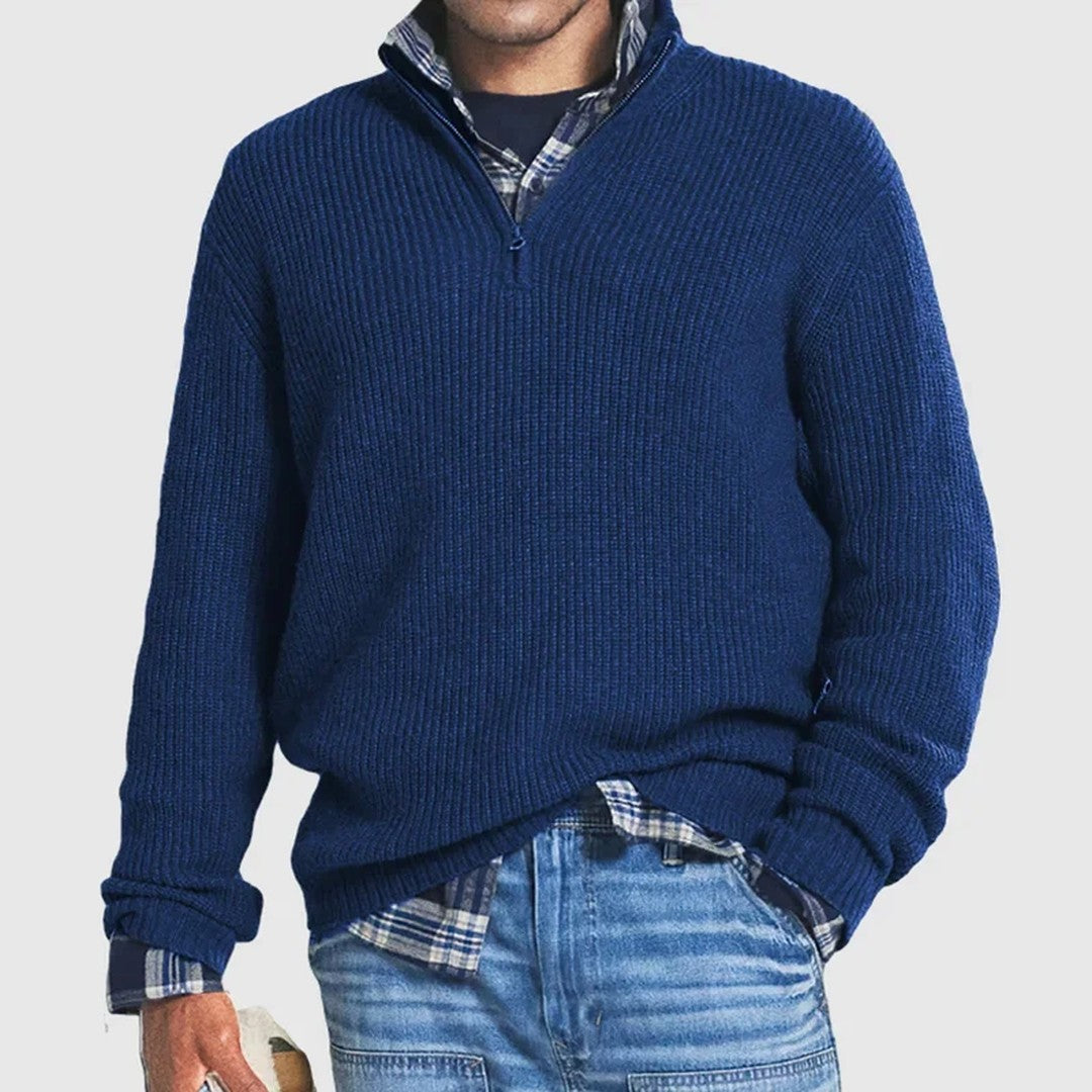 Ribbed Quarter-Zip Knit Sweater