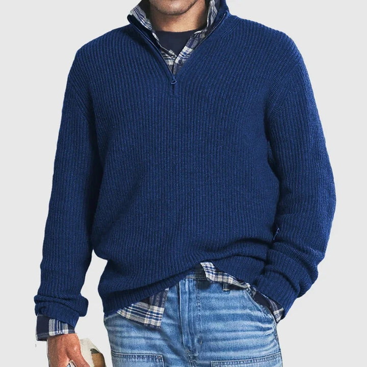 Ribbed Quarter-Zip Knit Sweater