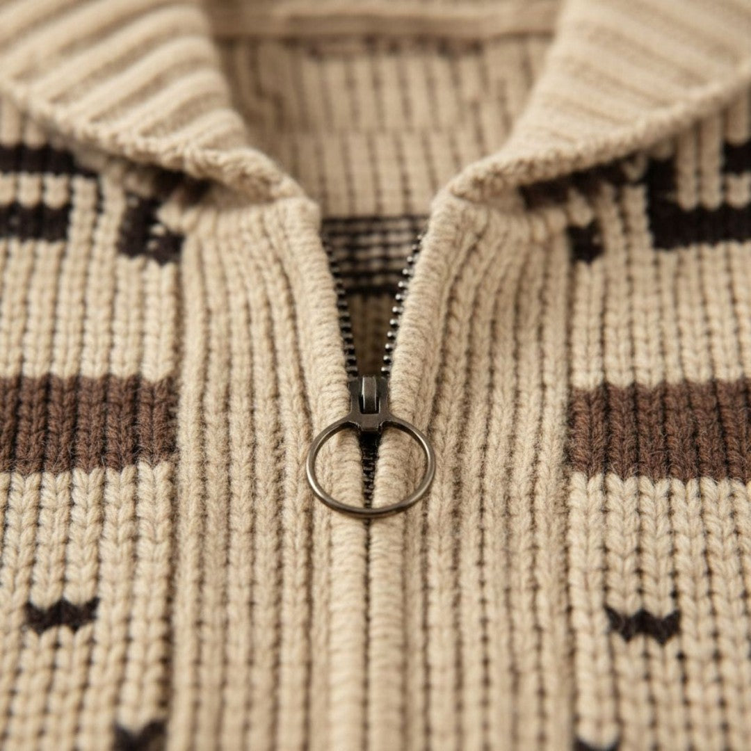 Jacquard Shawl Collar Zip Cardigan