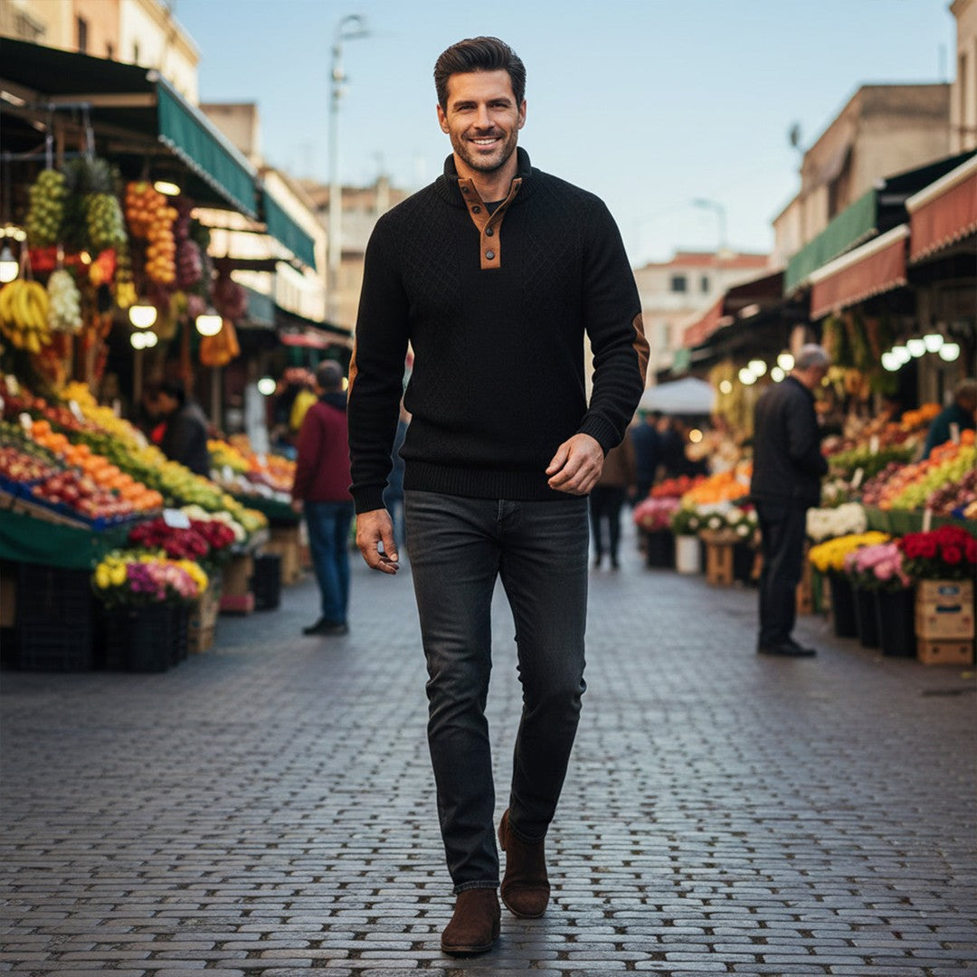 Elbow Patch Quarter-Zip Sweater