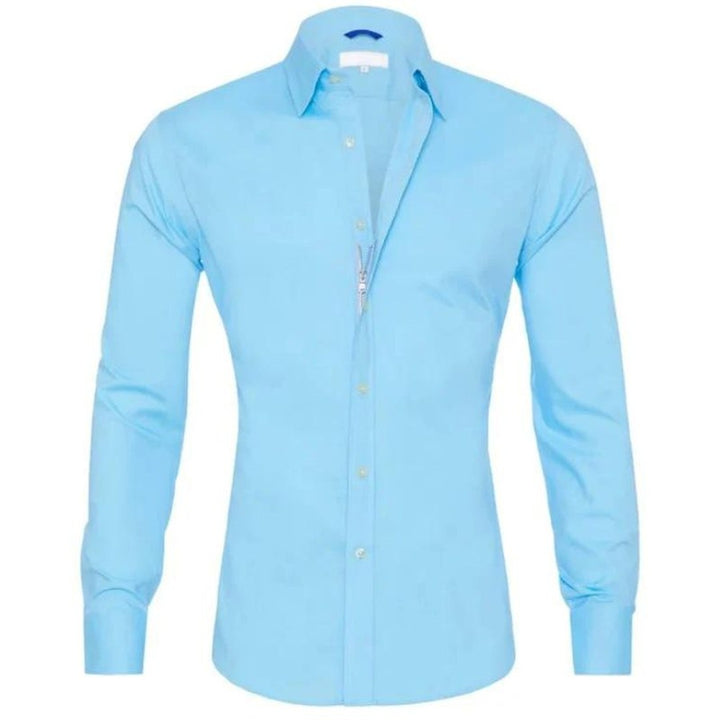 Hidden-Zip Button-Front Shirt - Light Blue