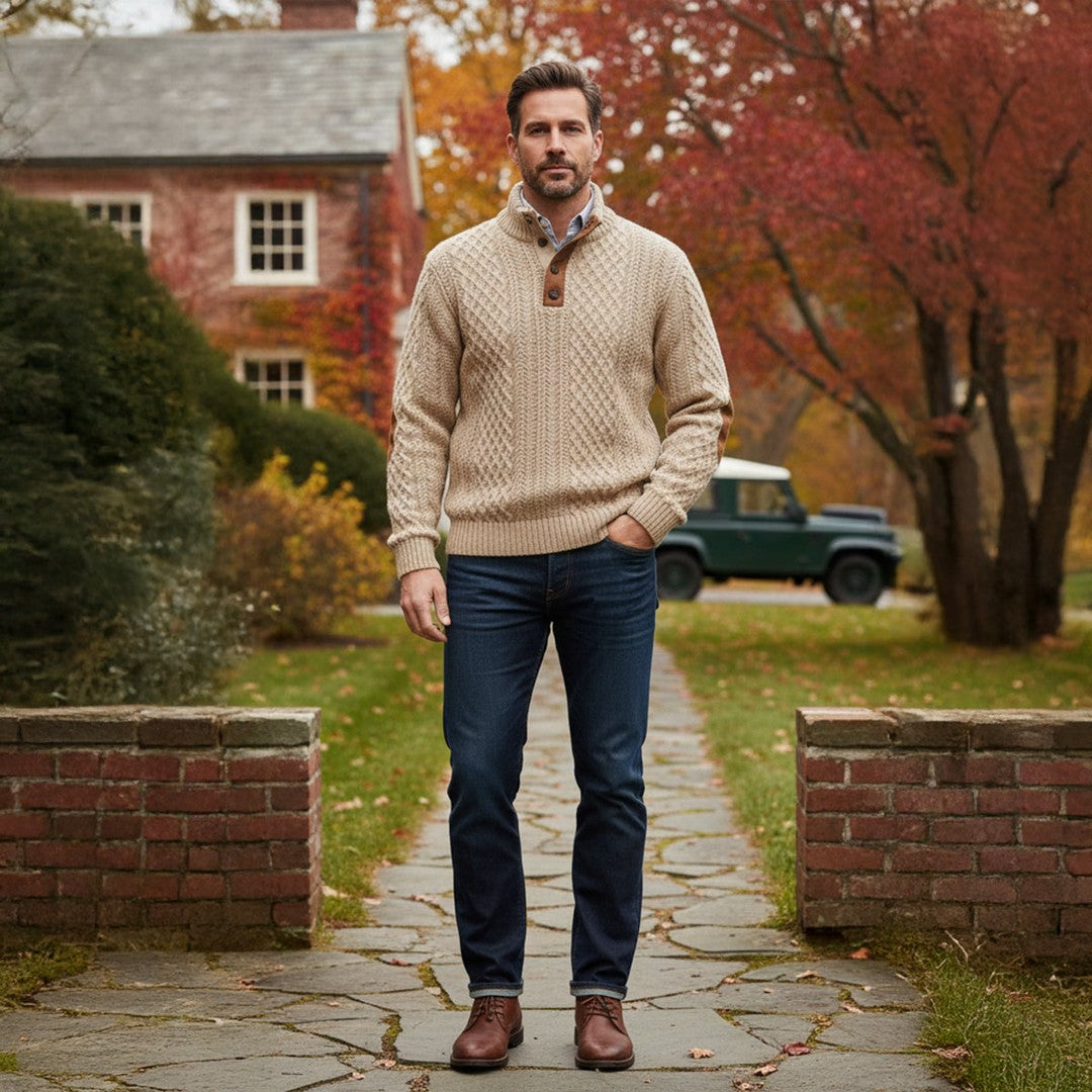 Elbow Patch Quarter-Zip Sweater