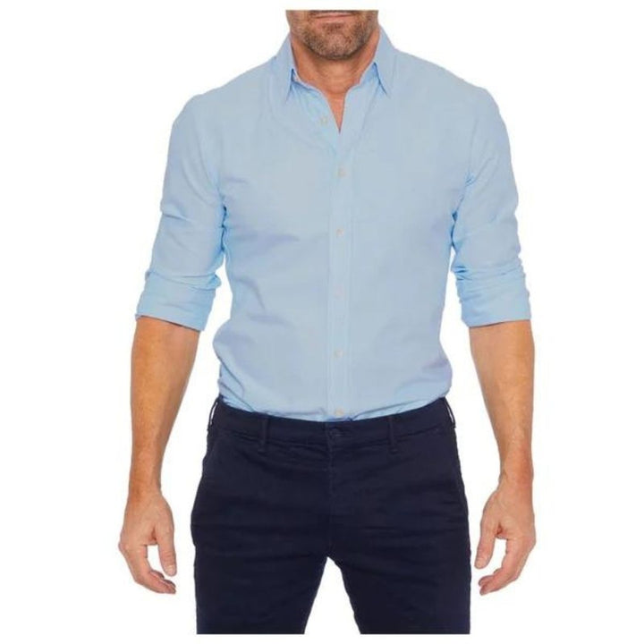 Hidden-Zip Button-Front Shirt - Blue