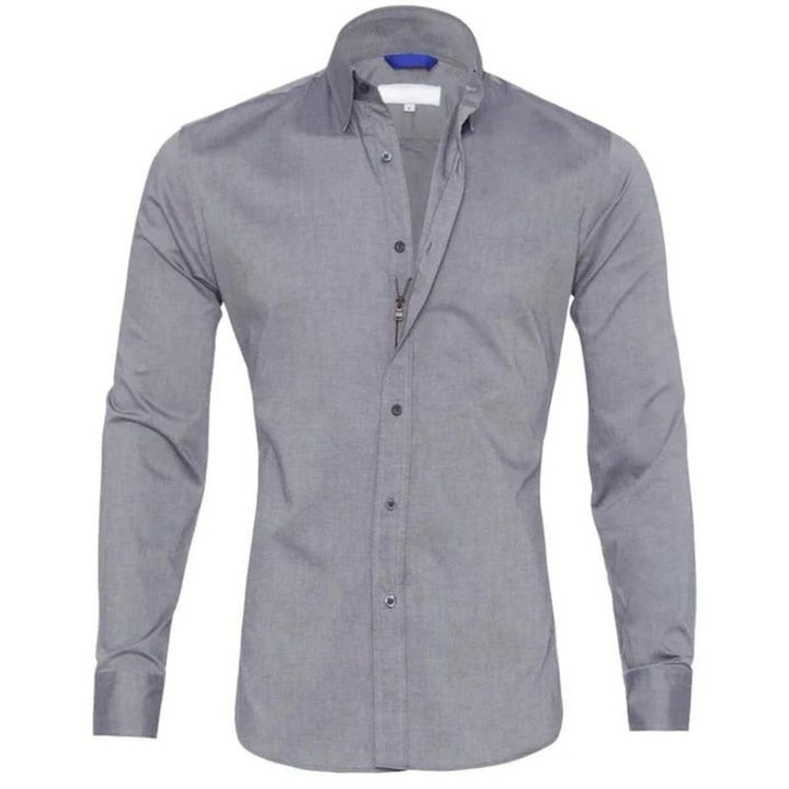 Hidden-Zip Button-Front Shirt - Grey