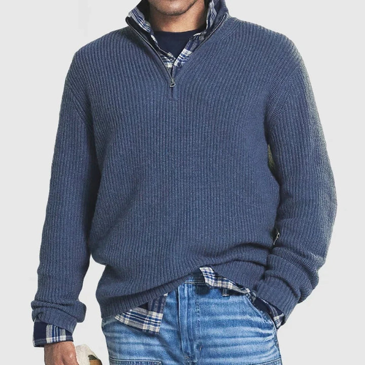 Ribbed Quarter-Zip Knit Sweater