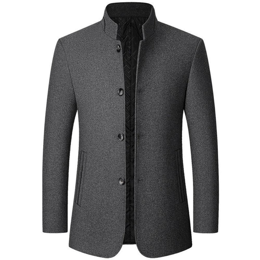 Stand Collar Wool-Look Jacket with Quilted Collar Insert