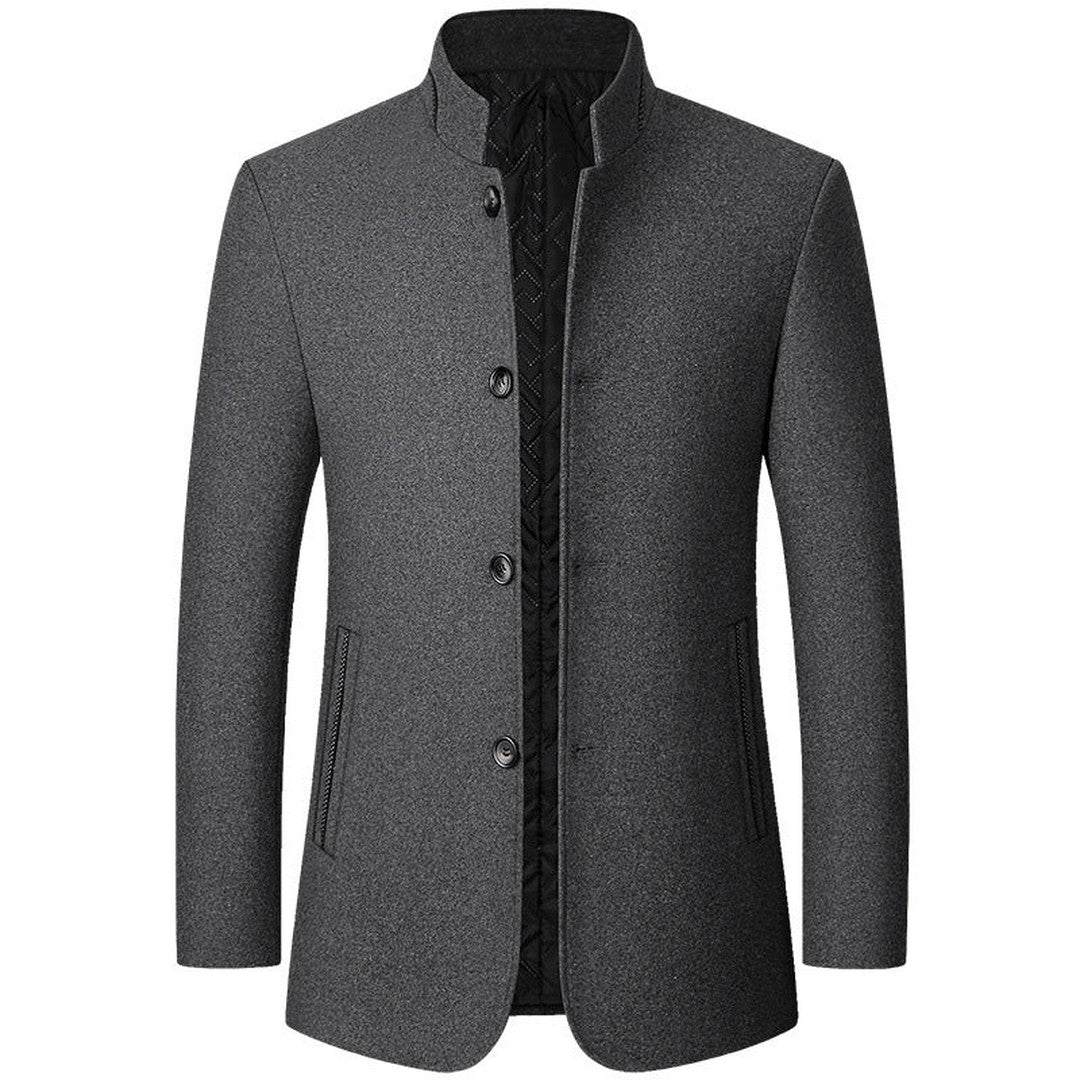 Stand Collar Wool-Look Jacket with Quilted Collar Insert