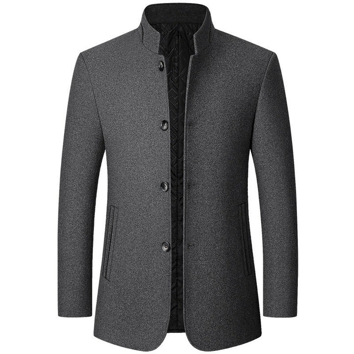 Stand Collar Wool-Look Jacket with Quilted Collar Insert