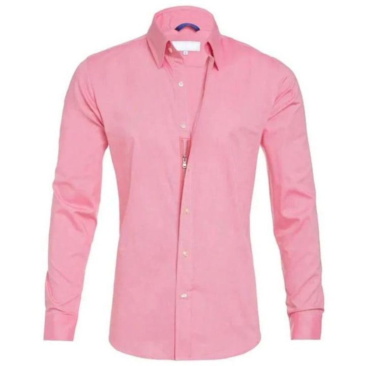 Hidden-Zip Button-Front Shirt - Pink