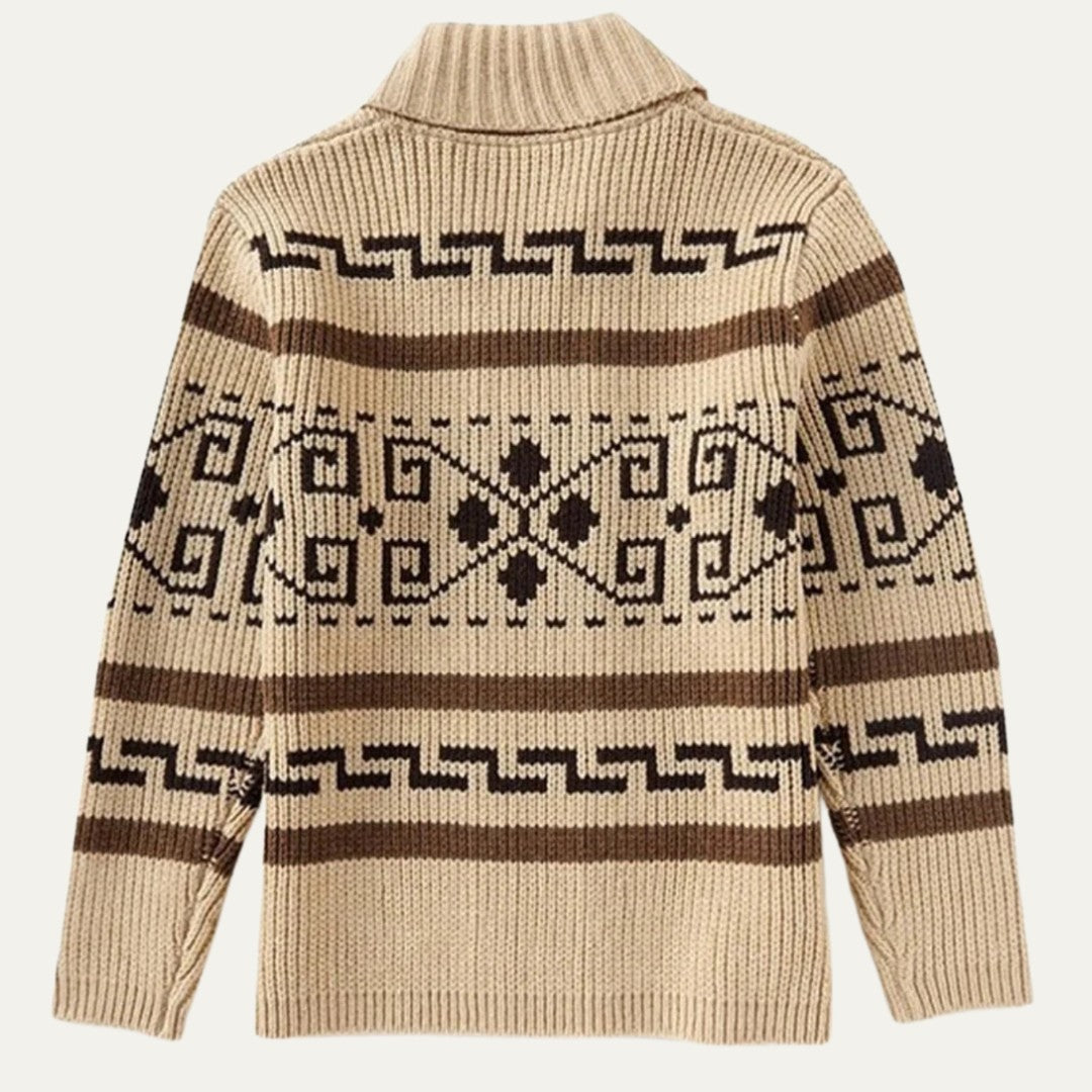 Jacquard Shawl Collar Zip Cardigan